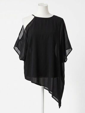 TWIK - Black Asymmetrical one-shoulder cutout Drape Top - Medium